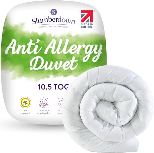 Slumberdown Anti Allergy Single Duvet 10.5 Tog - Allergy UK Approved All Year Round Single Quilt for Allergy Sufferers - Made in the UK, Anti Bacterial and Machine Washable Bedding (135 x 200cm)