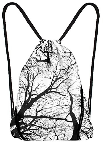Hanessa Jutebeutel mit - Schwarz Weiß Äste - Art Kunst Motiv Aufdruck Sportbeutel Tüte Rucksack Beutel Tasche Gym Bag Gymsack Hipster Fashion Sport-Tasche Einkaufs-Tasche