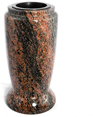 Afterglow Grabvase Monument aus echtem Granit Aurora India Höhe 23 cm/Ø 12 cm Grabschmuck wetterfest frostsicher Granitvase mit Kunststoffeinsatz Friedhofsvase