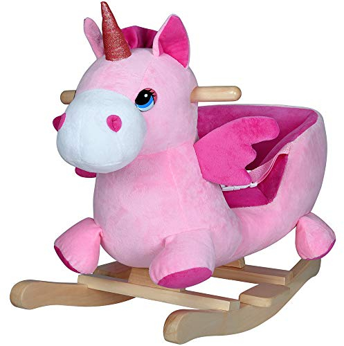 Spielwerk® Schaukeltier Einhorn inkl. Sound Effekt Sicherheitsgurt Plüsch Schaukel Wippe Kinder Baby Spielzeug Balancetraining besonders weich Schaukelpferd