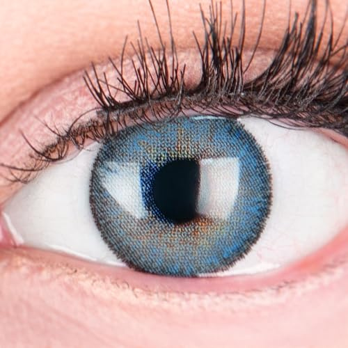 glamlens Sehr stark deckende und natürliche blaue Kontaktlinsen SILIKON COMFORT NEUHEIT farbig „Mirel Blue“ + Behälter - 1 Paar (2 Stück) - DIA 14.00 - mit Stärke -1.00 Dioptrien