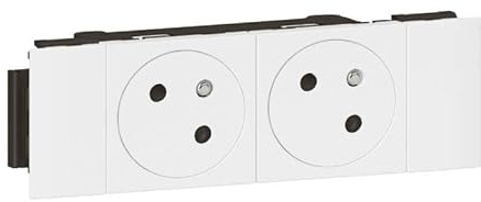 Double prise de courant 2x2P+T Surface Soluclip blanc pour goulotte Mosaic à clippage direct 4 modules - LEGRAND