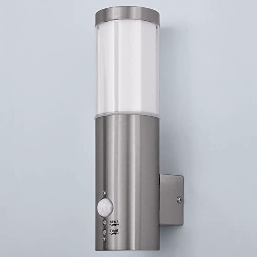 Maxkomfort KALISTA Außenwandleuchte LED 5 W GU10 Edelstahl IP44 Bewegungsmelder 120° 3000K Warmweiß Energiesparend Modell 385