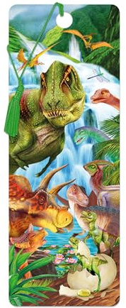 3D LiveLife Lesezeichen - Dinoberg von Deluxebase. Ein Dinosaurier-Lesezeichen mit linsenförmigen 3D-Kunstwerken, lizenziert von dem bekannten Künstler Michael Searle