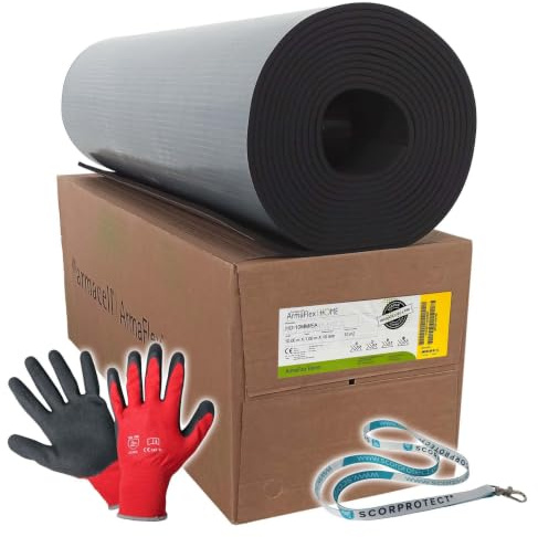 Armaflex Armacell original Home Kautschuk Platte selbstklebend (Nachfolger für die XG Platte) + rote Handschuhe (schwarz, Isolierstärke 10 mm, 1000 x 10000 mm)