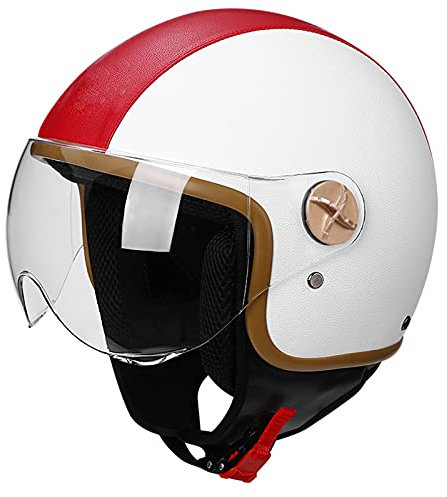 Adult Men Open Face 3/4 Half Shell Helmet Women Retro Summer Scooter Light Moped Helmet ATV Street Helmet Vintage Motorbike Jet Pilot Crash Helmet with Sun Visor DOT/ECE Approved,White,L