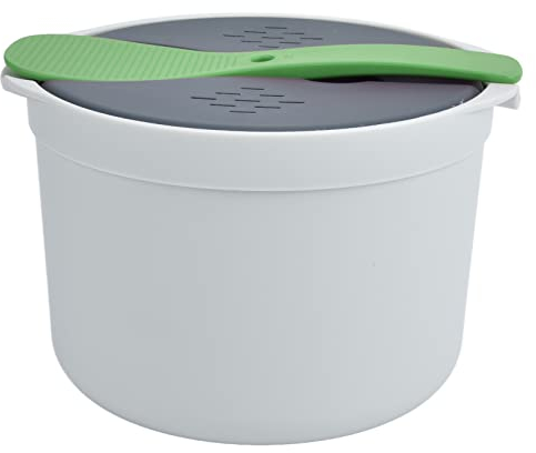 Mikrowellen-Reiskocher, 2 L Mikrowellen-Reis- und Nudelkocher, Lebensmittelechtes PP-Material, Mikrowellen-Reiskocher-Set mit Reisl?ffel, Deckel, Sieb, Dampftopf, Reiskocher(Gr¨¹n)