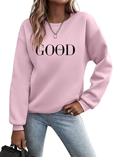 Minetom Pullover Damen Herbst Sweatshirt Rundhals Langarm A Rosa M