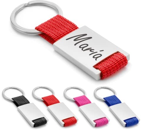 ibera gifts Personalisierter Schlüsselanhänger aus Metal/Polyester - Personalisierte Anhänger Geschenke Mit Gravur für Freund, Freundin, Vatertag, Muttertag, Partner, Mama, Papa