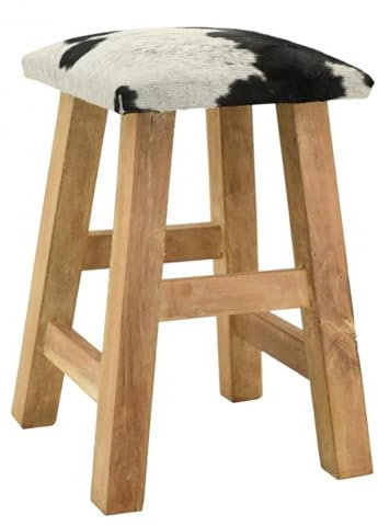 Tresice france Tabouret en Bois recyclé et Peau de Vache