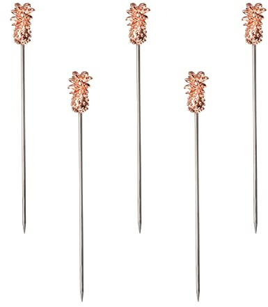 sourcing map Inoxidable Acero Cóctel Palillos, 5uds 4.41 Metal Cóctel Dientes Palillos Martini Palillos Reutilizables Piña Cóctel Brochetas para Bebidas Aperitivo Frutas (Rosa Oro)