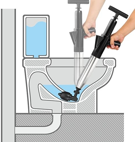 QUARKZMAN Toilette Kolben Hochdruck Luft Abfluss Blaster Kolben Edelstahl Toilette Freisteller Verstopfung Entferner mit 4 Austauschbare Köpfe für Küche Wanne Toilette Bodenabfluss Schwarz