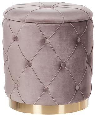 Beliani Runder Pouf im 2er Set Samt beige-grau Ottoman Sitzpouf Chesterfield Stil Pueblo