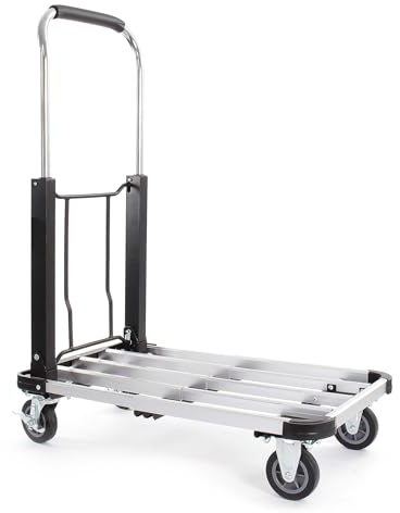 XPOtool Plattformwagen bis 150 kg 710x410 mm, Transportkarre klappbar mit Vollgummireifen, Bremse und Ladefläche ausziehbar, Transportwagen