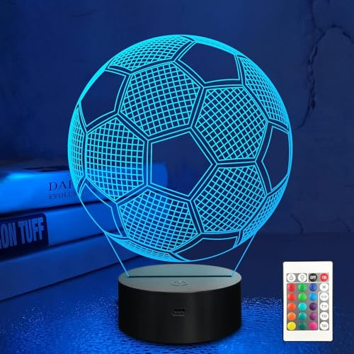 MOUJUCHI Fotboll, 3D-illusion, nattlampa, 16 färger som ändras med fjärrkontroll, idealiska gåvor för barn pojkar