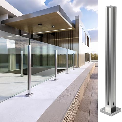 Palo per Ringhiera in Vetro Topless - 110cm di Montanti per Balaustra in Vetro Argentato in Acciaio Inossidabile per Terrazzo, Gradini, Balcone, Piscina, Scale Del Patio