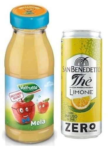 48er-Pack Valfrutta Succhi di Frutta Mela,100%,Fruchtsaft mit Italienische Apfel,Alkoholfreies Getränk,125ml Einweg-Glasflasche + 1er-Pack San Benedetto Eistee mit Zitrone Ohne Zucker 330ml Dose