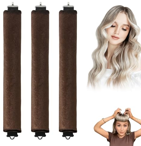 Miioto Bigodino Lungo per Boccoli, 3 Pezzi Fascia Bigodino Capelli, Overnight Blowout, Bigodino Lungo per Boccoli, Morbido DIY Bigodino Fascia Capelli per Corti, Lisci O Ricci (Marrone)