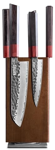 NIRO Ceppo Portacoltelli Magnetico Rotante a 360 gradi, in Acacia, Vuoto/Con Setole Rimovibili, Ceppo Coltelli Universale da Cucina, 4 lati magnetici, Salvaspazio e Girevole, Senza Coltelli