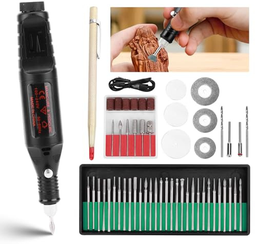 Palmcee 108pcs Engraving Pen, Mini Electric Customizer Engraving Pen, Powered by USB Plug Wood Carving Tools, Engraving Set Wood Whittling Kit Engraving Tool for Engraver Wood Lover