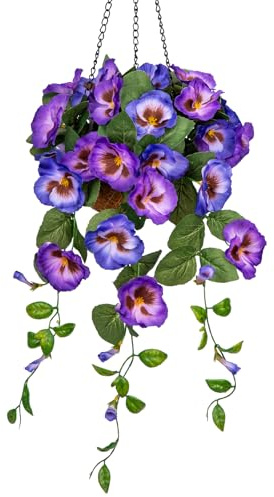 Briful Kunstblumen Wie Echt Stiefmütterchen Hängende Pflanzen Künstliche Blumen Pansy mit Hängeampel, Höhe 70 cm, Zimmerpflanze Busch Dekopflanze Grünpflanze