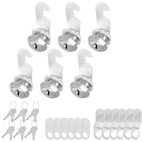 Yqwwda 6 Pack Cabinet Locks with Key, 5/8 Cam Lock Keyed Alike, Lock for Cabinet Door Secure File Drawer RV Storage, Mailbox Lock Replacement Kit, Zinc Alloy