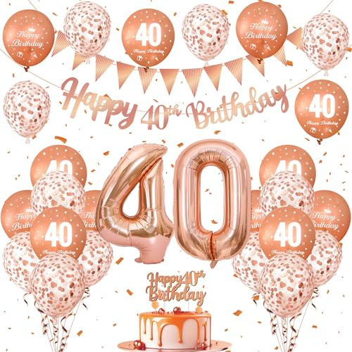 40. Geburtstag Deko Roségold, 40. Geburtstag Luftballons Roségold, 40 Jahre Mädchen Luftballons Geburtstagdeko, Luftballon Tortendeko Banner Flaggen für 40.ter Geburtstagdeko