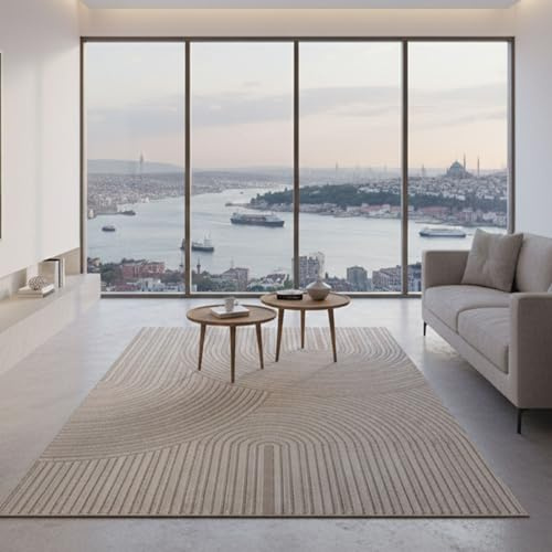VIMODA Teppich Wohnzimmer Kurzflor Schlafzimmer Wellen Hochtief-Muster/Boho Sakndi,Maße:160x230 cm;Farbe:Taupe