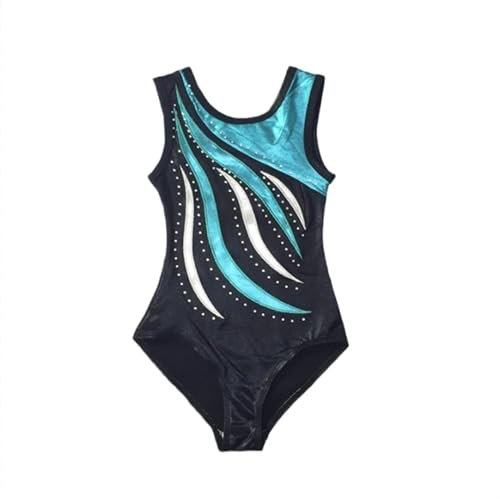 EKalgretrA Gymnastikanzug Mädchen Lila Ballett Tanz Gymnastik Tanzbekleidung Jumpsuit for Mädchen Ärmellos Glänzend Strass Metallic Eislaufen Bodysuit(Black,5-6Y)
