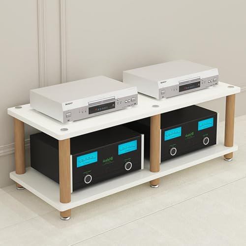 LYXWGRZD Audio Rack HiFi Regal, Phonoschrank mit offenem Stauraum, Plattenspieler Regal mit Schrankbeinen aus Massivholz, Record Player Stand for Besprechungs-, Wohn- und Aufnahmeräume(Wit,46cm/18.1in