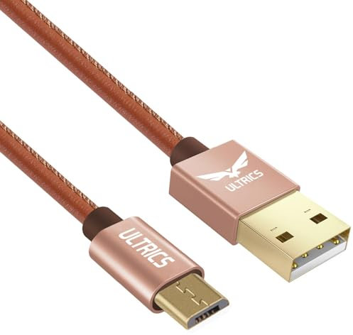 ULTRICS 30CM USB to Micro USB Cable, Leather Braided, High Speed Data Transfer, Compatible with Samsung Galaxy S7 Edge S6 S5 J7 A10, Sony, Huawei, PS4, Xbox
