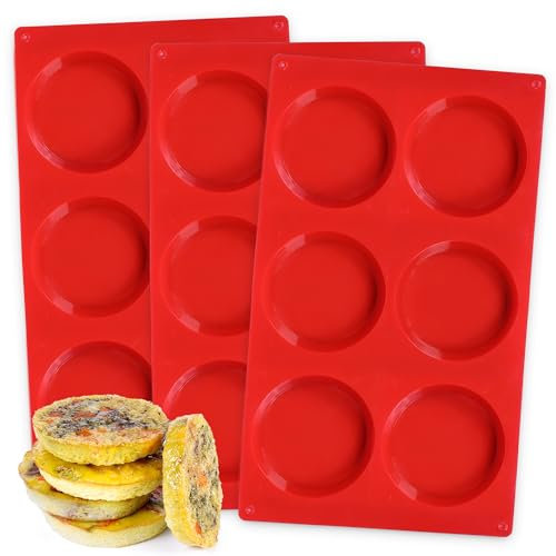 FUNBAKY Silicone Egg Sandwich Pans, 3 Inch Muffin Top Pan Non Stick Egg Mold for Breakfast Sandwiches, 3 Pack Whoopie Pie Pan, Circle Egg Pan for Baking English Muffins, Egg Sandwich, Whoopie Pies