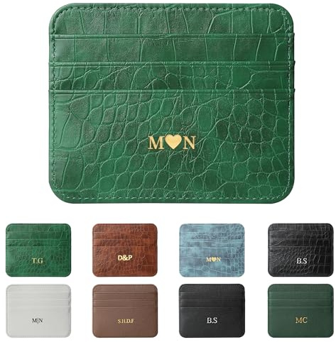 DJAFS Personalisierte Gold-Silber-Anfangsbuchstaben Kreditkartenetui für Frauen, niedliches PU-Leder, ultra-minimalistische Brieftasche, dünn, schlankes Kartenetui, Schutz, Business-Vordertasche