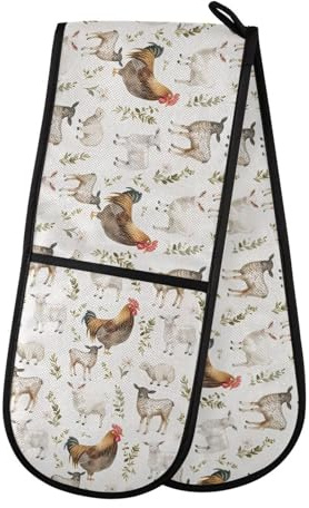 Oven Gloves Double Oven Gloves Farm Animal Chicken Oven Mitts Pot Holder Heat Resistant Quilted for BBQ Baking Kitchen Cooking Gloves