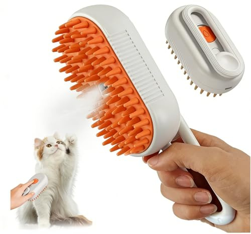 Qivine Katzenbürste mit Dampf 3 in 1, Katzenbürste Langhaar USB Aufladbar mit Sprühfunktion, Hundebürste Unterwolle, mit Wassertank, für Katzen und Hunde zur Haarentfernung