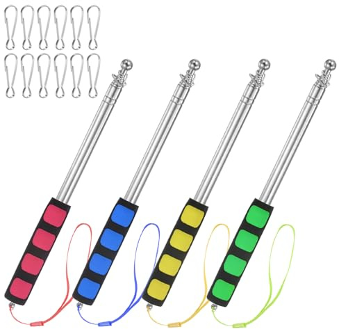 M METERXITY 4-Pack 5.25Ft/1.6M Telescopic Handheld Flagpoles, Telescopic Flag Pole with Clips Portable Stainless Steel Flag Pole for Truck/Outside/Tour/Guide/Festival[Red/Blue/Yellow/Green]