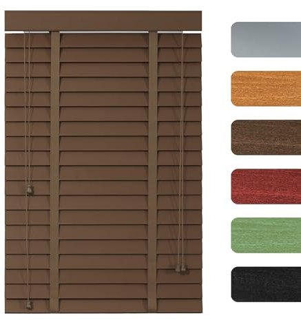 Persiana Veneciana De Madera, Persianas Horizontales Opacas, 20 35 45 60 85 95 105 125 160cm Cortinas De Privacidad Lamas De 50mm Estores De Parasol para Hogar Oficina(Café)