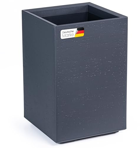 KONZEPT Macetero grande y alto con ruedas, 40 x 40 x 60 cm, para interior y exterior, cuadrado, antracita en aspecto de hormigón, de plástico, móvil, ideal para jardín, terraza, balcón y salas de