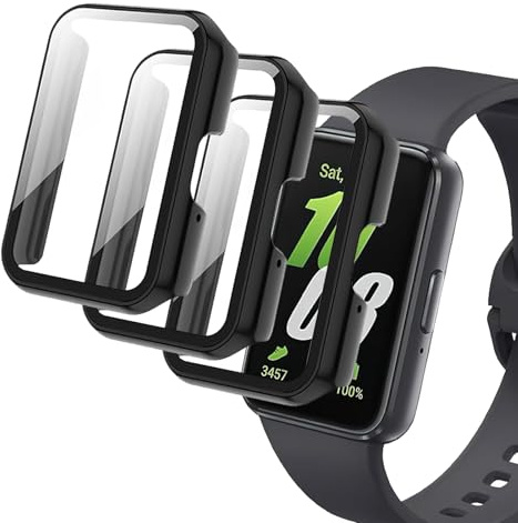 3 Pack Screen Protector Case Compatible with Samsung Galaxy Fit 3, Protective with Tempered Glass Screen Protector, Ultra-Thin Scratch-Resistant PC Cover, Shockproof and Durable Full Protection, Black