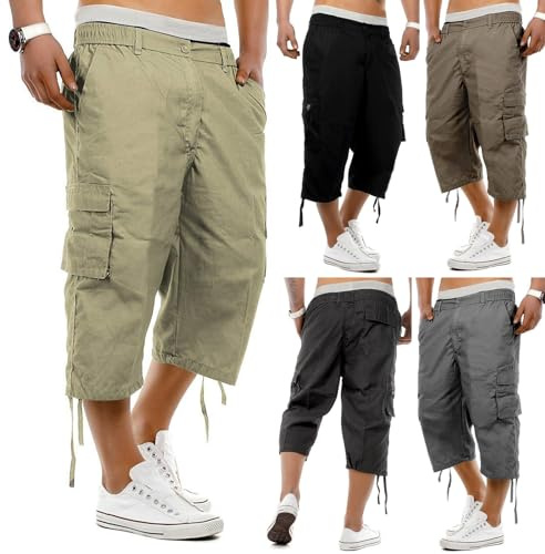 Pantalones cortos largos de 3/4 de longitud para hombre, pantalones cortos de senderismo holgados, pantalones de combate holgados, pantalones de tres cuartos para trabajo al aire libre, ligeros, para