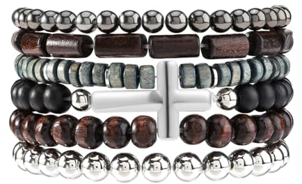 Eigso 6Pcs hölzerne Perlen Manschette Armbänder für Frauen Männer Unisex tibetischen buddhistischen Wrap Wood Wristband Bangle für Frau Mann