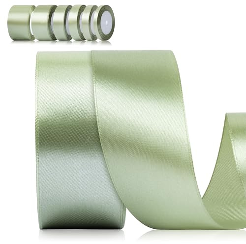 Foshird Satinband Grün 40mm x 22m Geschenkband Breit Schleifenband Hochzeit Polyester Grün Bänder zum Basteln Dekoband für Geschenkverpackung Geburtstag DIY -Salbeigrün
