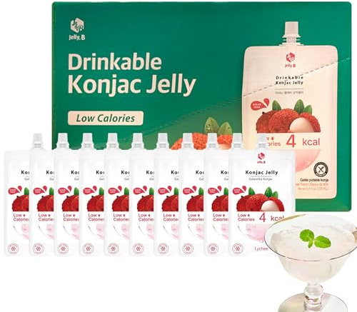 JELLY.B Trinkbares Konjac | 150g x 10er | Kalorienarm, Zuckerfrei, vegan & ballaststoffreich | Gesunder Snack für Diät, Sport & Alltag | Sättigend & Lecker (Litschi)