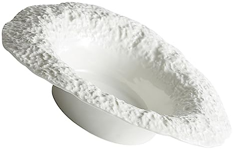STOBAZA Plato de Cerámica Blanco Multiusos y Fácil de Usar Forma de Sombrero de Paja Diseño Simple y Elegante Adecuado para Ensaladas en Restaurantes y Bares