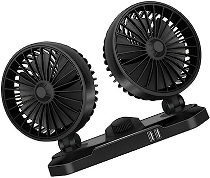 GARIOUANS Ventilateur Auto Électrique Double Tête USB Réglable pour Véhicules Refroidisseur Portable Humidité et Fumée Compatible Voiture et Camion