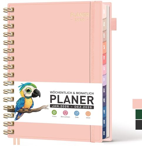 RETTACY Kalender 2026 - Terminplaner 2026 Notizbuch A5, Wochenplaner für Schule, Studium & Arbeit - Jan-Dec 2026 - Rosa