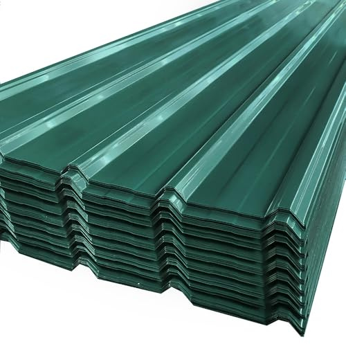 Corrugated Roofing Sheets 12pcs, Galvanised Metal Roofing Sheets, Box Profile 110x45cm Coated 7m² Trapezoidal Grooved Roof sheets, Waterproof Tiles Shed Roof Covering Outdoor Wall Cladding (Green)