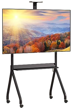 Black Mobile TV Stand with Locking Wheels 55-120 Inch Tv Mount on Wheels，Flat Panel Portable Swivel Floor TV Stand with Pen Drive Unit Rolling TV Cart 160 Lbs Moving Tv Stand (S)