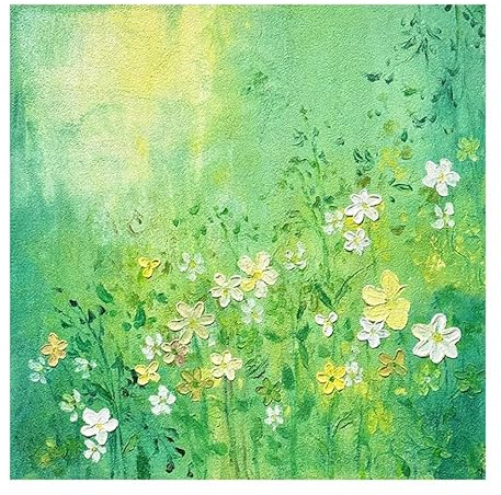 Dipinto Ad Olio Astratto con Trama Spessa Dipinto A Mano Erba Verde Arte Murale Minimalista Dipinti Moderni per La Casa Soggiorno Sala Da Pranzo Camera Da Letto Parete Decorativa 75X75 Cm (30X30 Pol