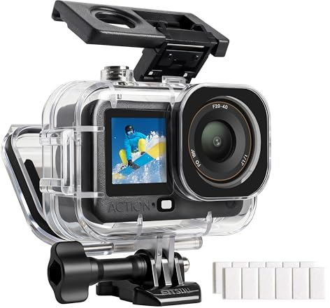 FitStill 60M/196FT Wasserdichtes Gehäuse für DJI Osmo Action 6, Doppeltes Cold Shoe-Design, Verdickter Dichtungsring，Optische Glaslinse，DJI Osmo Action 6 Zubehör | Action6 Zubehör für Unterwasserfotografie, Doppelschuh-Design, verdickter Dichtungsring, optische Glaslinse, 60 m